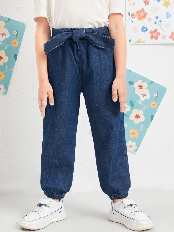 Toddler Girls Belted Tapered Jeans