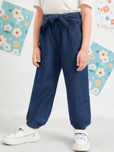 Toddler Girls Belted Tapered Jeans