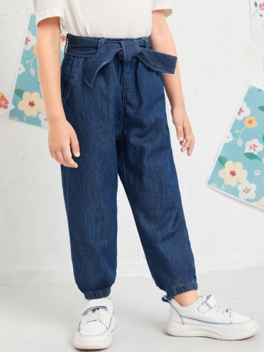 Toddler Girls Belted Tapered Jeans