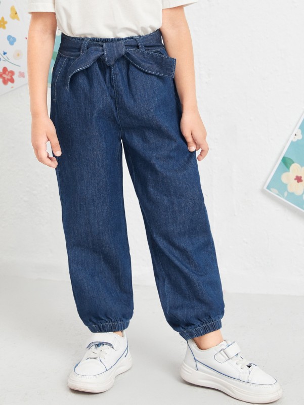 Toddler Girls Belted Tapered Jeans