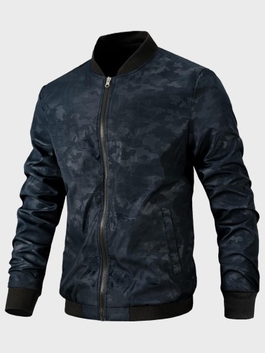 Men Camo Print Bomber Jacket