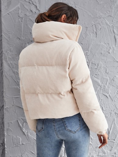 Zipper Up Cord Puffer Jacket