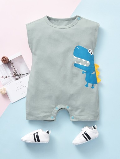 Baby Boy Cartoon Graphic Patched Romper