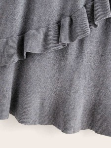 Ruffle Trim Flared Hem Knit Skirt