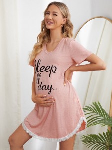 الأمومة الدانتيل تقليم شعار اللباس Loungewear الجرافيك