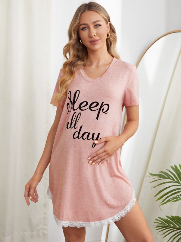 الأمومة الدانتيل تقليم شعار اللباس Loungewear الجرافيك