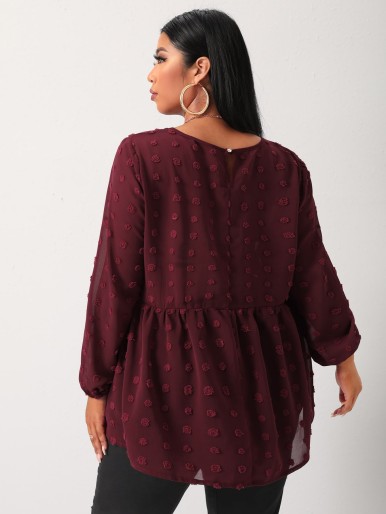 Plus Swiss Dot Ruffle Hem Tunic Blouse