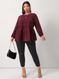 Plus Swiss Dot Ruffle Hem Tunic Blouse