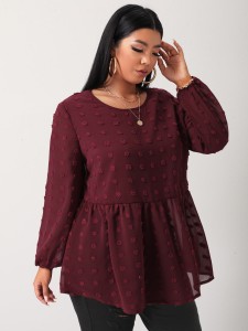 Plus Swiss Dot Ruffle Hem Tunic Blouse