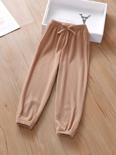 Toddler Girls Bow Front Ribbed Knit Sweatpants