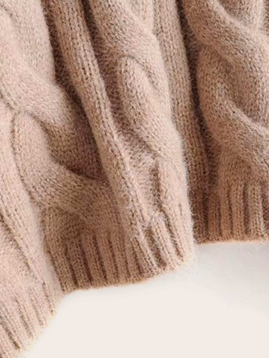 Leg-of-mutton Sleeve Cable Knit Crop Sweater