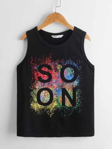 Boys Letter and Ink Splatter Tank Top