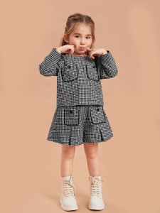Toddler Girls Pocket Patched Plaid Tweed Blouse