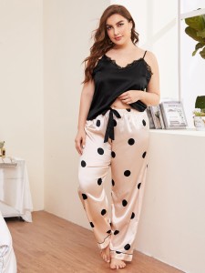 Plus Polka Dot Tie Front Sleep Pants