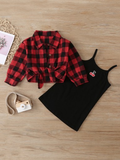 Toddler Girls Gingham Blouse & Cherry Cami Dress