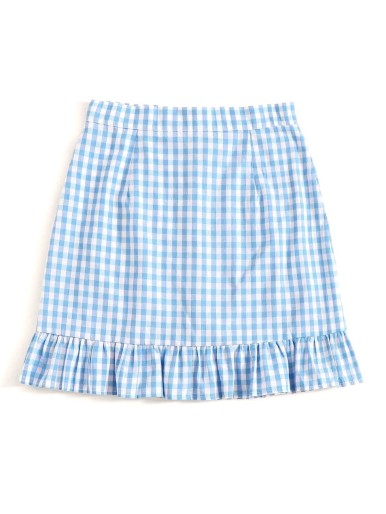 Gingham Button Front Ruffle Hem Skirt