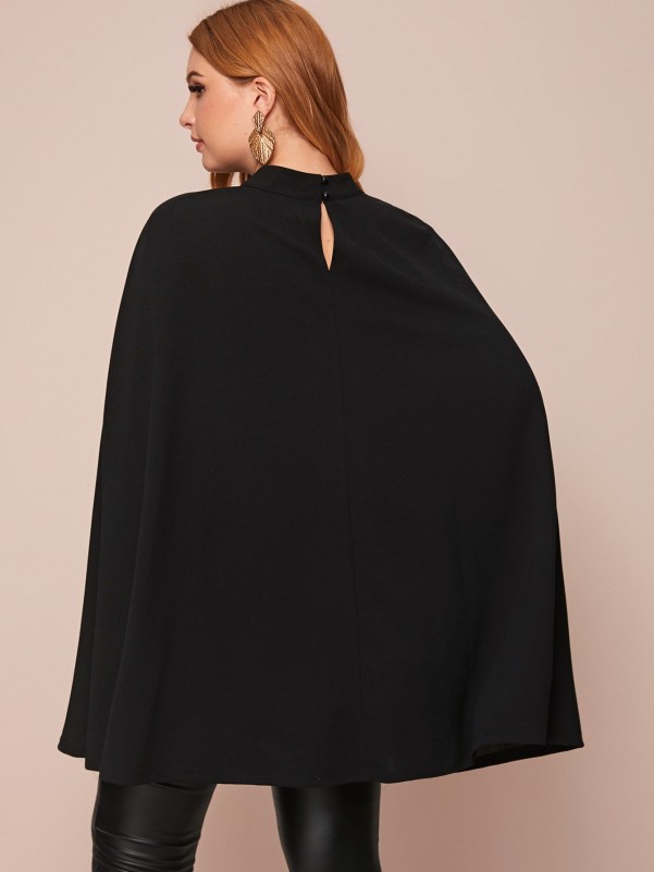 Plus Mock-neck Button Detail Cape Coat