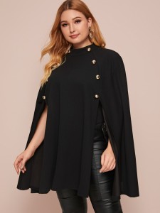 Plus Mock-neck Button Detail Cape Coat