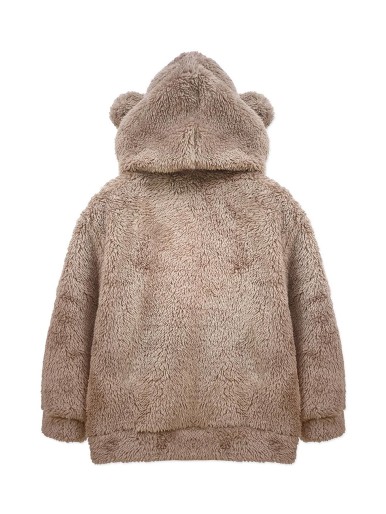 Toddler Girls 3D Ear Patched Zipper Hooded Teddy Jacket