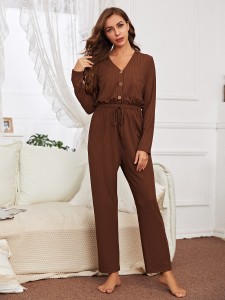 Half Button Knot Front Lounge Jumpsuit