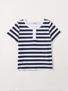 Toddler Boys Striped Buttoned Crew Neck Tee