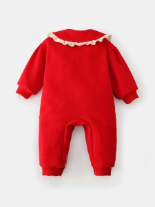 Cherry Patched Doll Collar Thermal Lined Jumpsuit