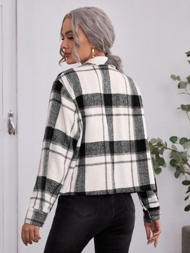 Plaid Print Flap Pocket Wool-Mix Fabric Overcoat