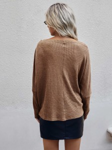 Deep V-neck Drop Shoulder Longline Sweater