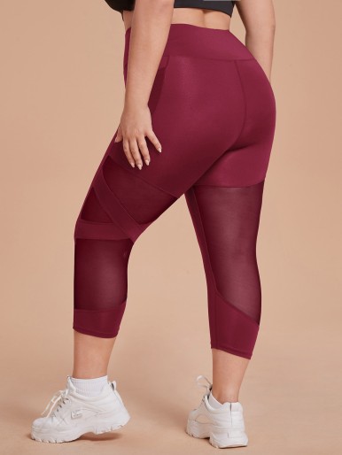 Plus Breathable Mesh Panel Capri Sports Leggings With Phone Pocket