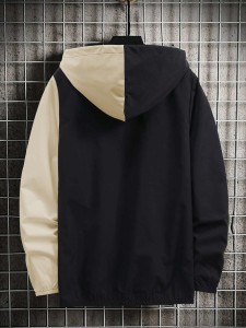 Men Two Tone Drawstring Hooded Jacket