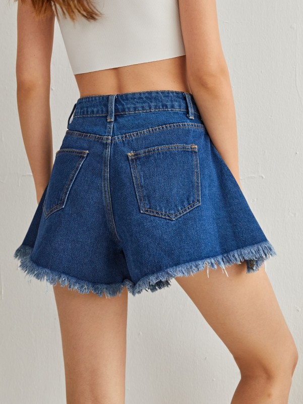 High Waist Raw Hem Wide Leg Denim Shorts