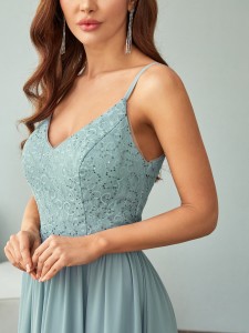 Contrast Sequins Cami Maxi Prom Dress