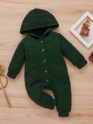 Baby Button Front Hooded Jumpsuit