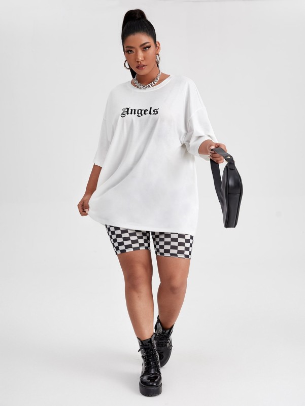 Plus Letter Graphic Drop Shoulder Longline Tee