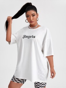 Plus Letter Graphic Drop Shoulder Longline Tee