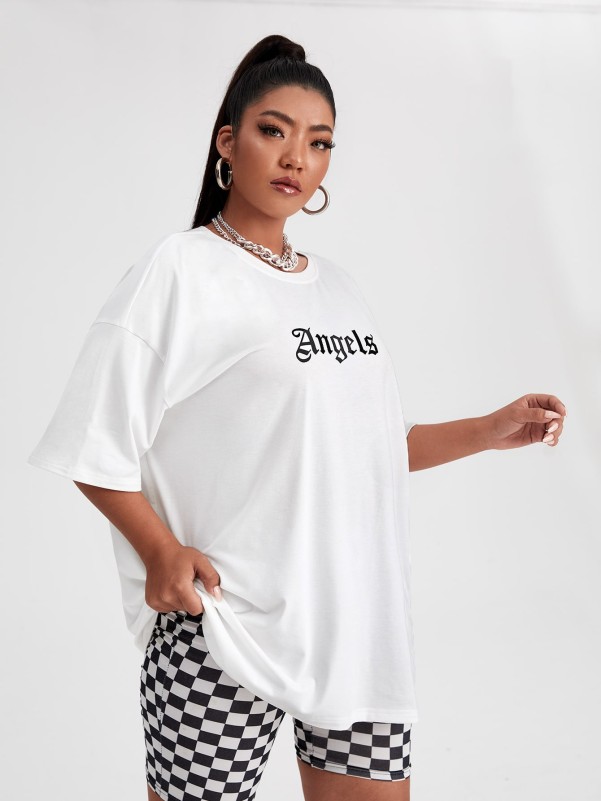 Plus Letter Graphic Drop Shoulder Longline Tee