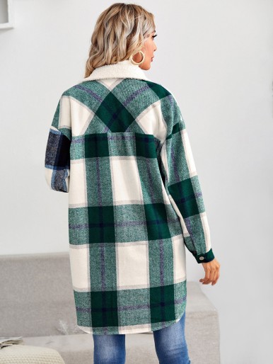 Plaid Flap Pocket Overshirt With Borg Collar