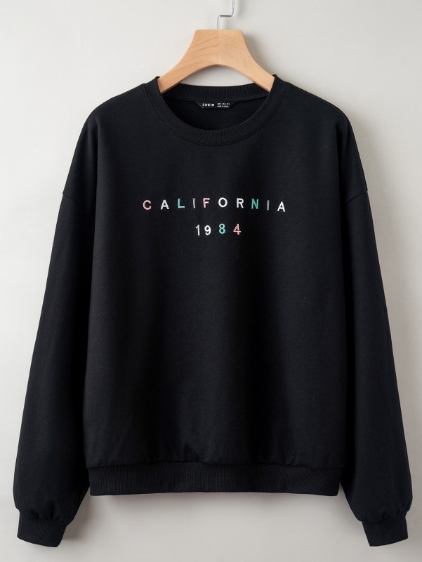 Letter Embroidery Drop Shoulder Sweatshirt