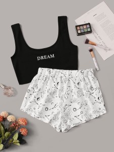 Letter & Galaxy Print Pajama Set