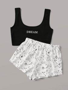 Letter & Galaxy Print Pajama Set