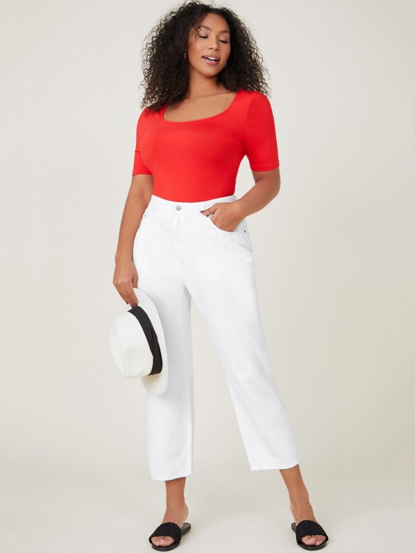 Plus High Waist Mom Cropped Jeans