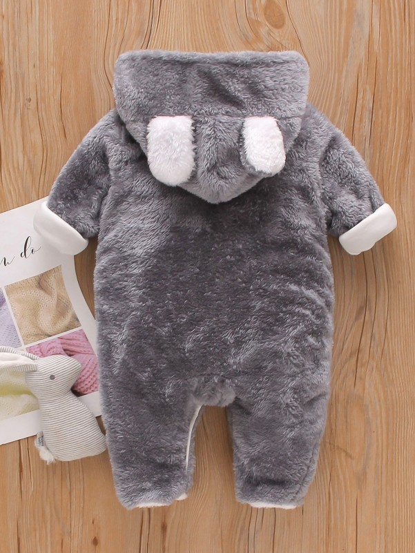 Baby 3D Ear Design Hooded Footed Flannel Jumpsuit