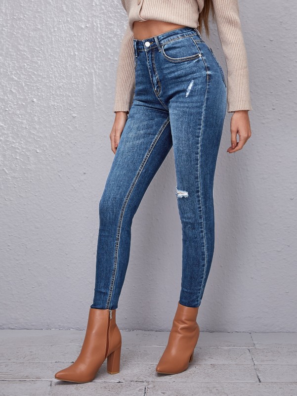 High Waist Ripped Skinny Jeans