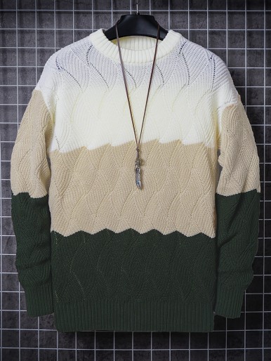 Men Pointelle Knit Cut And Sew Sweater