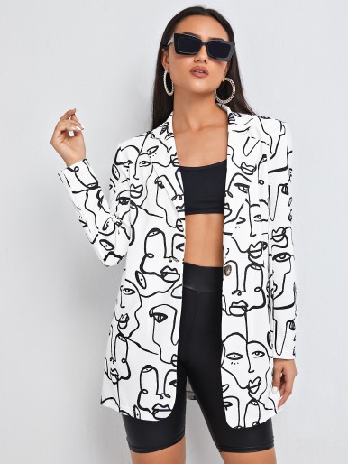 Notched Collar Figure Graphic Blazer