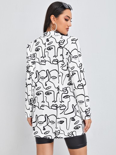 Notched Collar Figure Graphic Blazer