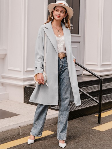 Drop Shoulder Belted Overcoat