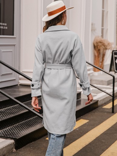 Drop Shoulder Belted Overcoat