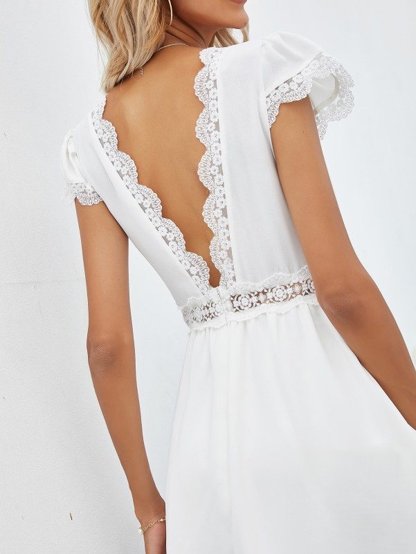 Contrast Lace Backless A-line Dress