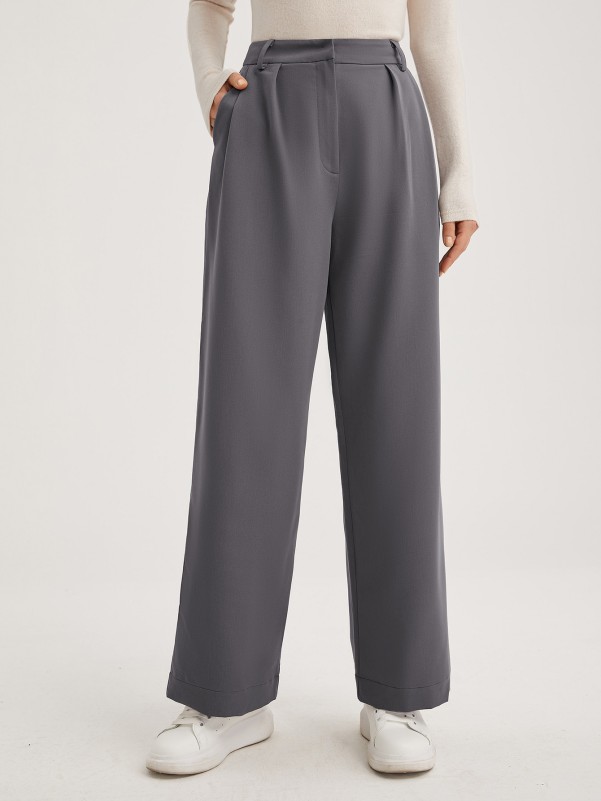 Zipper Fly Slant Pocket Solid Palazzo Pants